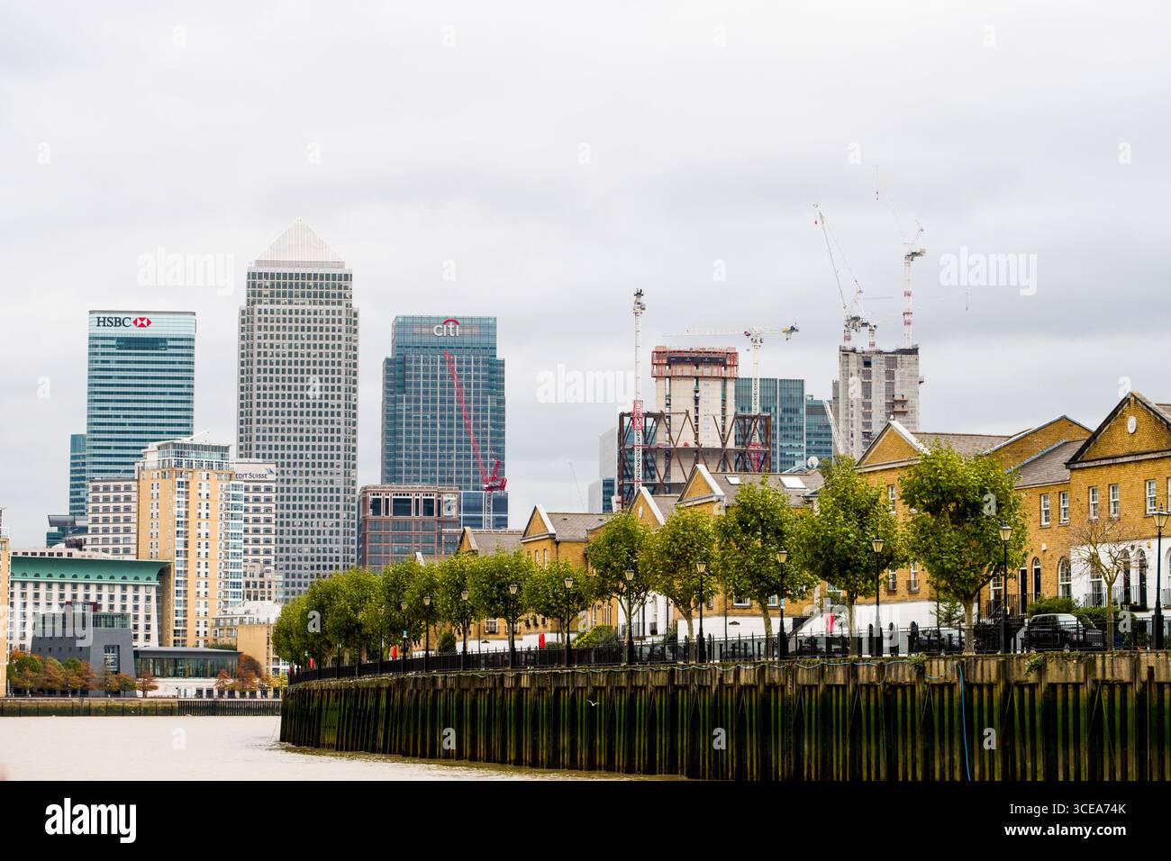 High rise office towers located at Canary Wharf seen from the River ...