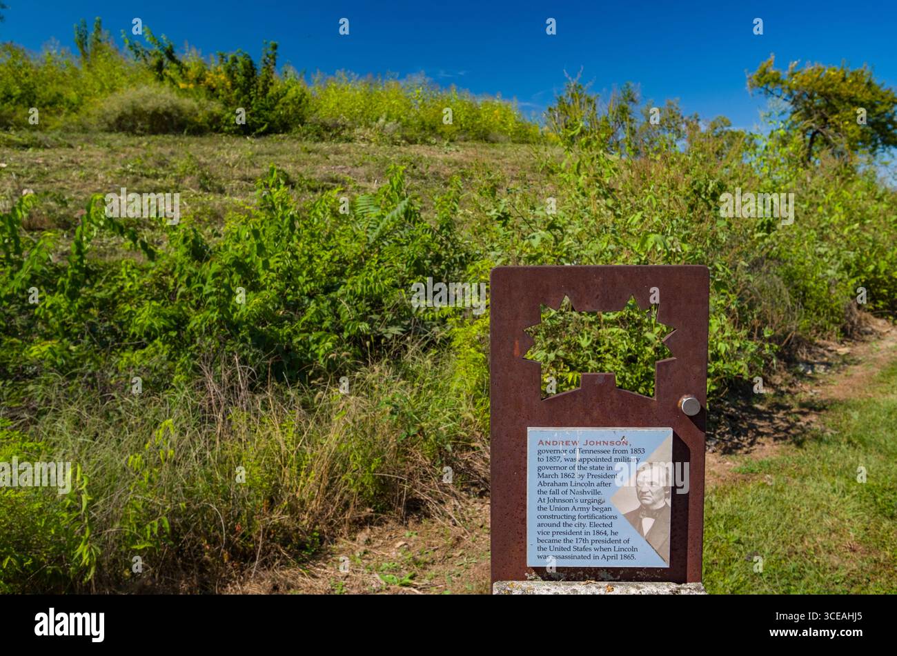 Graphic sign along walkway around historic Fort Negley fortification ...