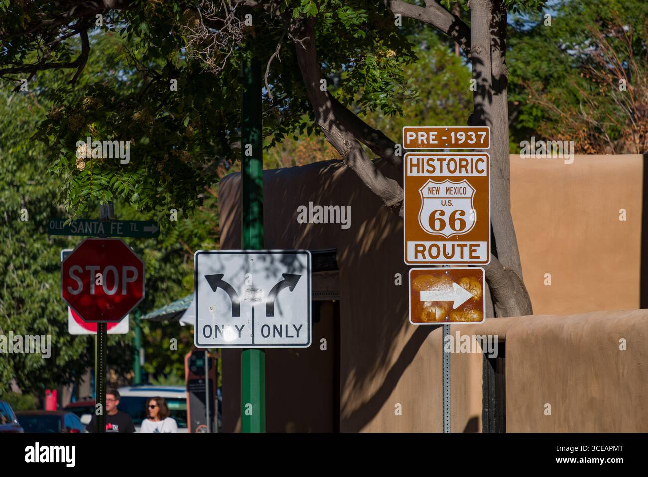 Road sign for the Pre-1937 Historic Route 66, Santa Fe, Santa Fe County ...