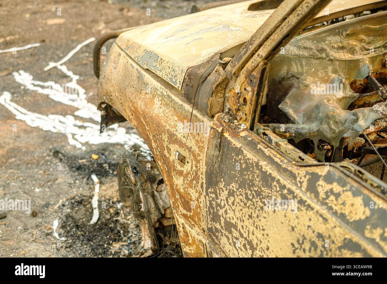 A Close up of a Burnt and Rusted Car. Concept The textures of ...