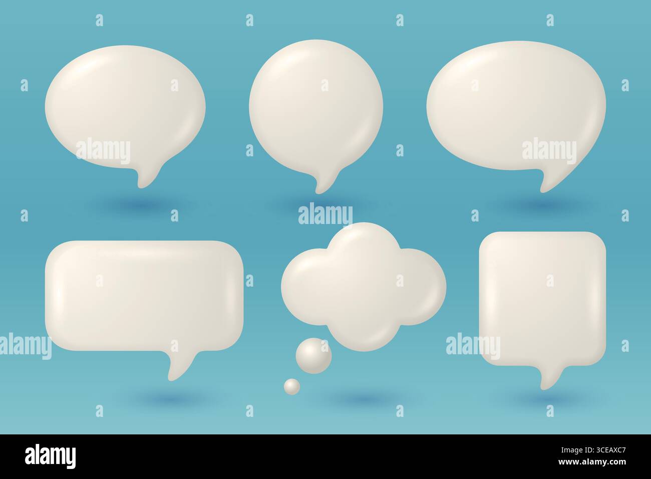 Vector 3d White Glossy Speech Bubble Set. Chat Callout and Thought Icons Isolated. Empty Message Balloon Collection. Blank Speech Bubbles for Comic Stock Vector