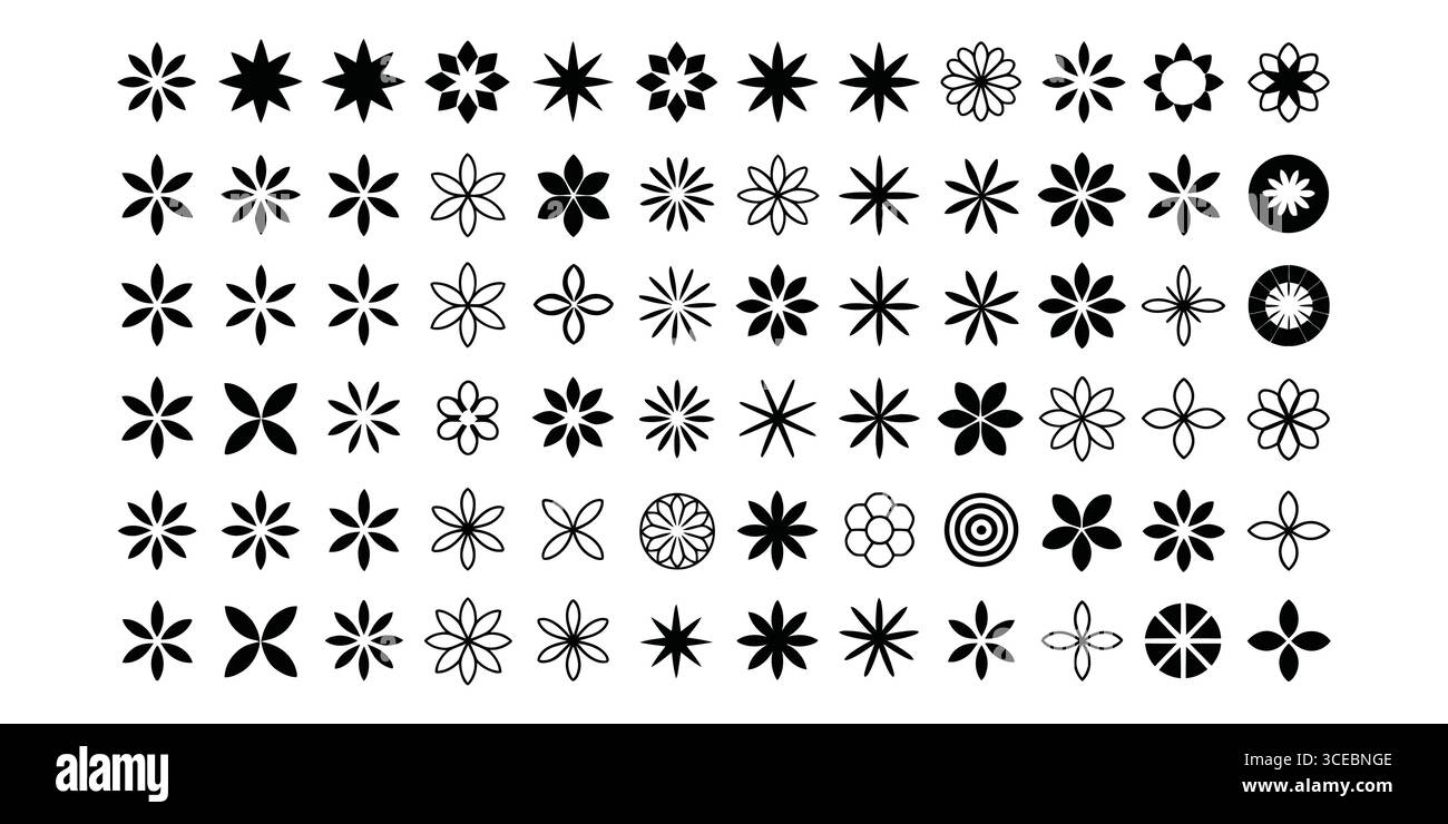 Abstract geometric shapes set and symbols in black and white, arranged ...