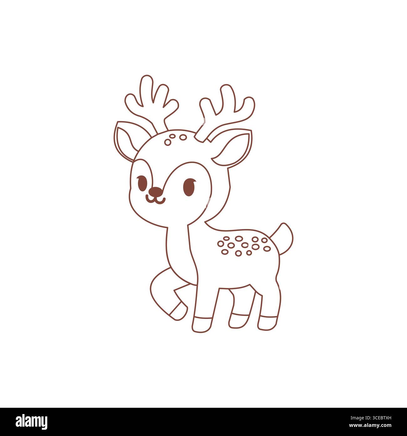 Deer Line Style Vector in brown on white background Stock Vector