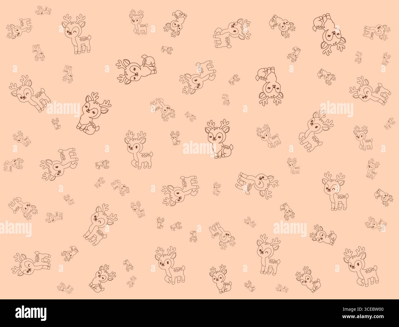 Deers Pattern in line style Vector in brown on soft brown background Stock Vector