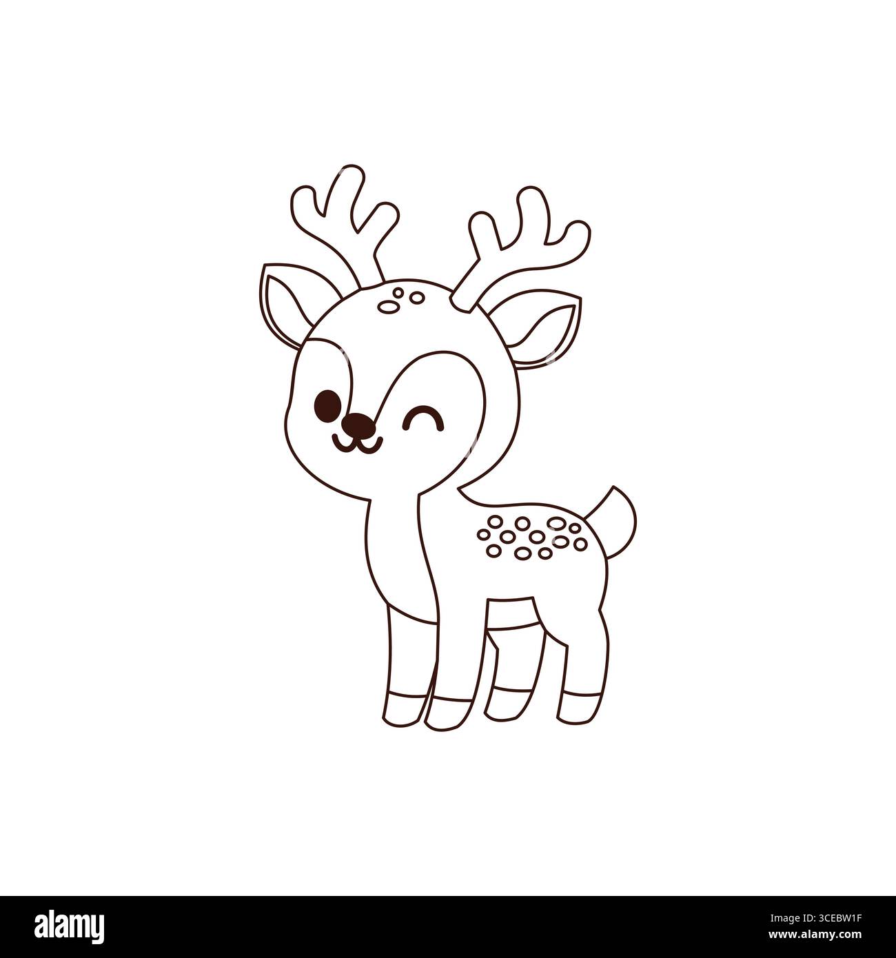 Happy Deer Line Style Vector in brown on white background Stock Vector