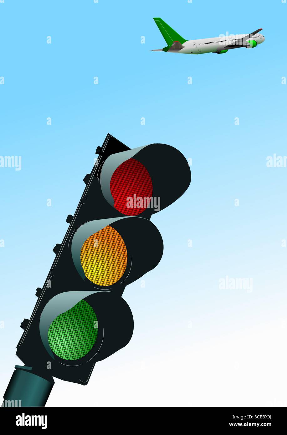 Traffic light and plane image. Vector illustration Stock Vector