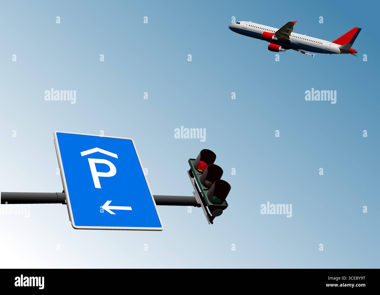 Traffic light and plane image. Vector illustration Stock Vector
