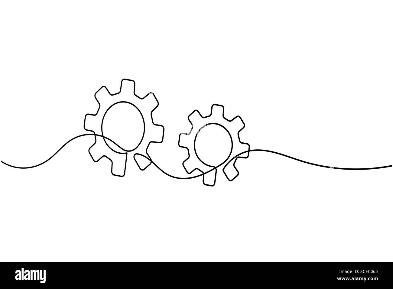 Gear icon continuous one line drawing simple outline on white background Stock Vector