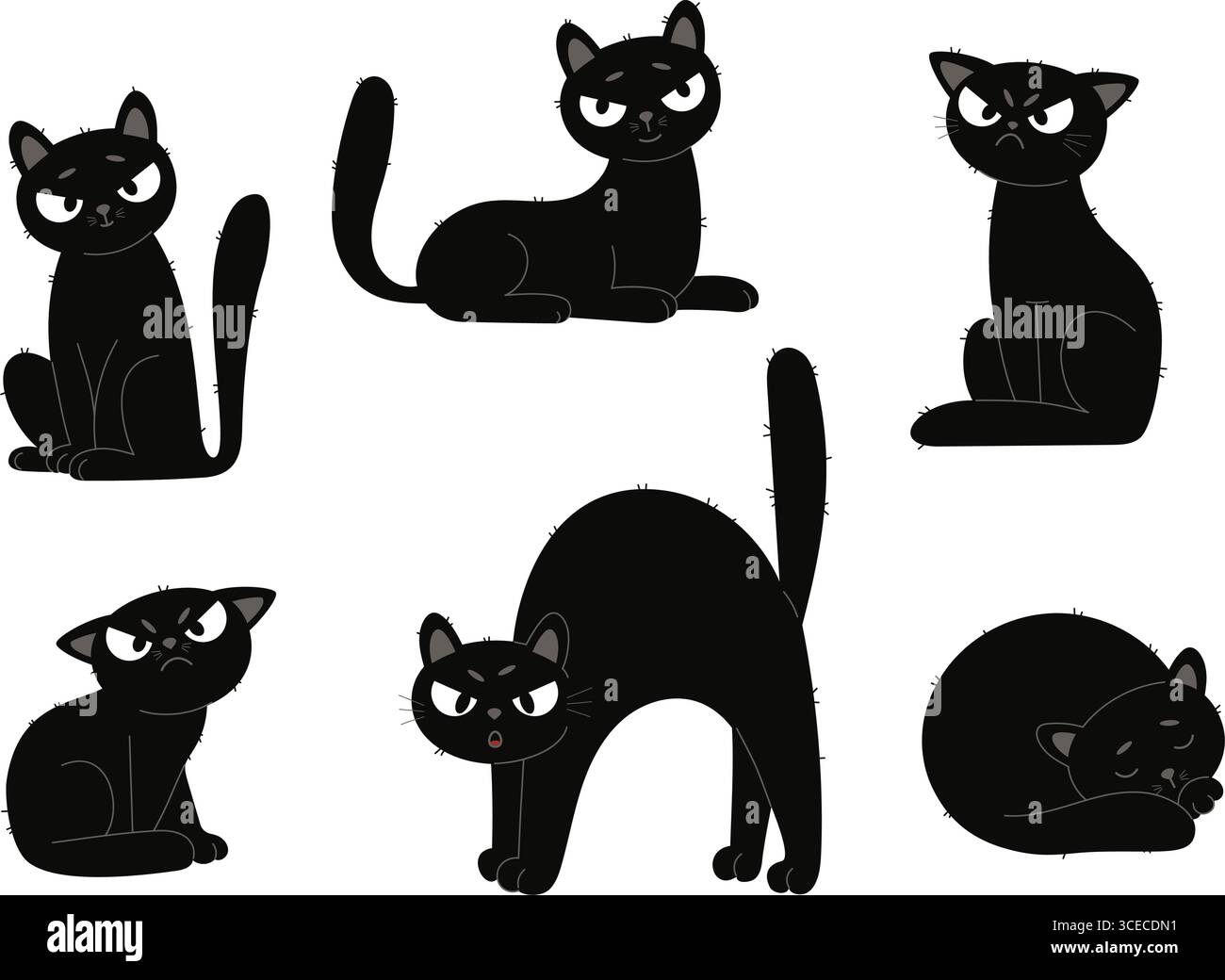 Cute Black Cat Collection. Isolated Funny Cartoon Pet on White Background. Vector illustration in flat style. Not AI Stock Vector