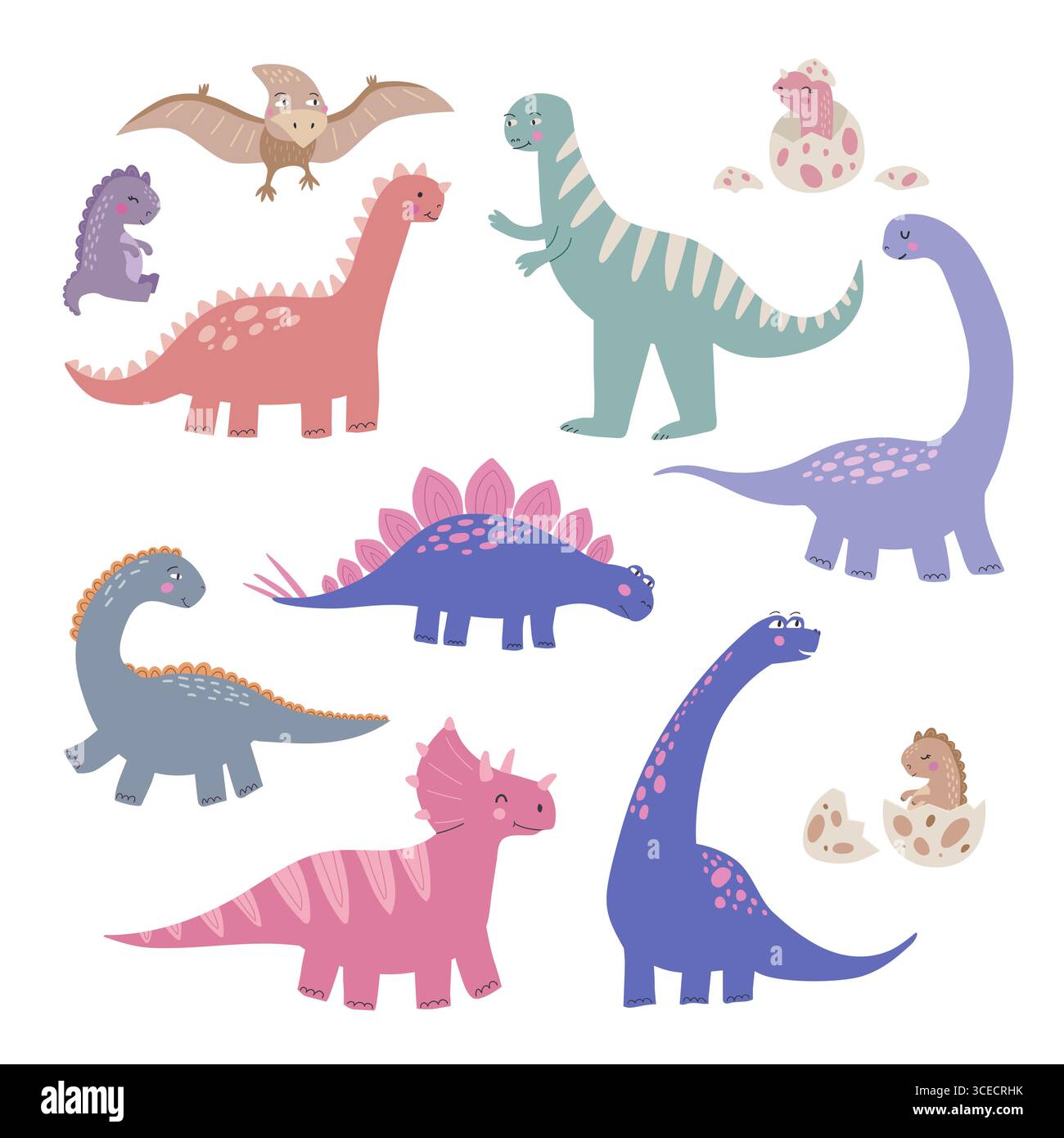 Cute dinosaur set isolated on white background. Prehistoric lizard ...