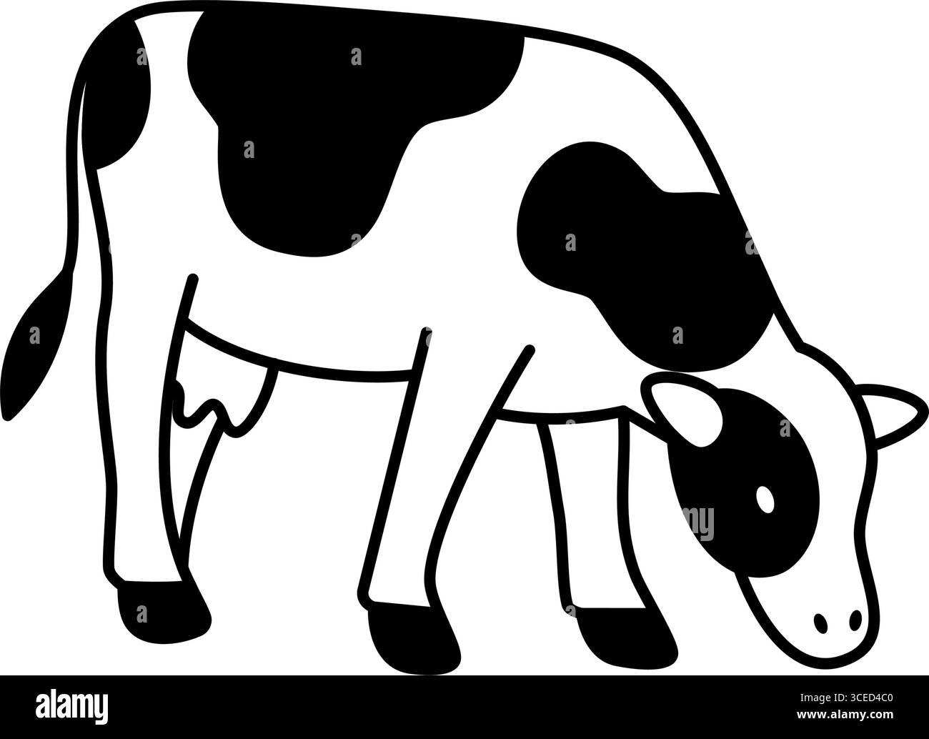 Minimalist black and white outline of a grazing cow with udder. Modern ...