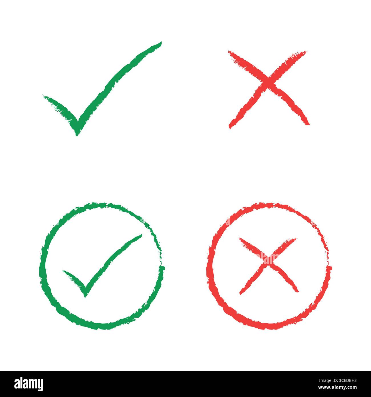 Hand drawn Cross and check mark icon set Stock Vector