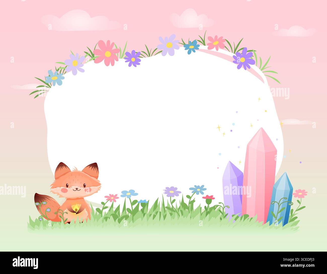 Vector frame with fox and crystals for kids Stock Vector Image & Art ...
