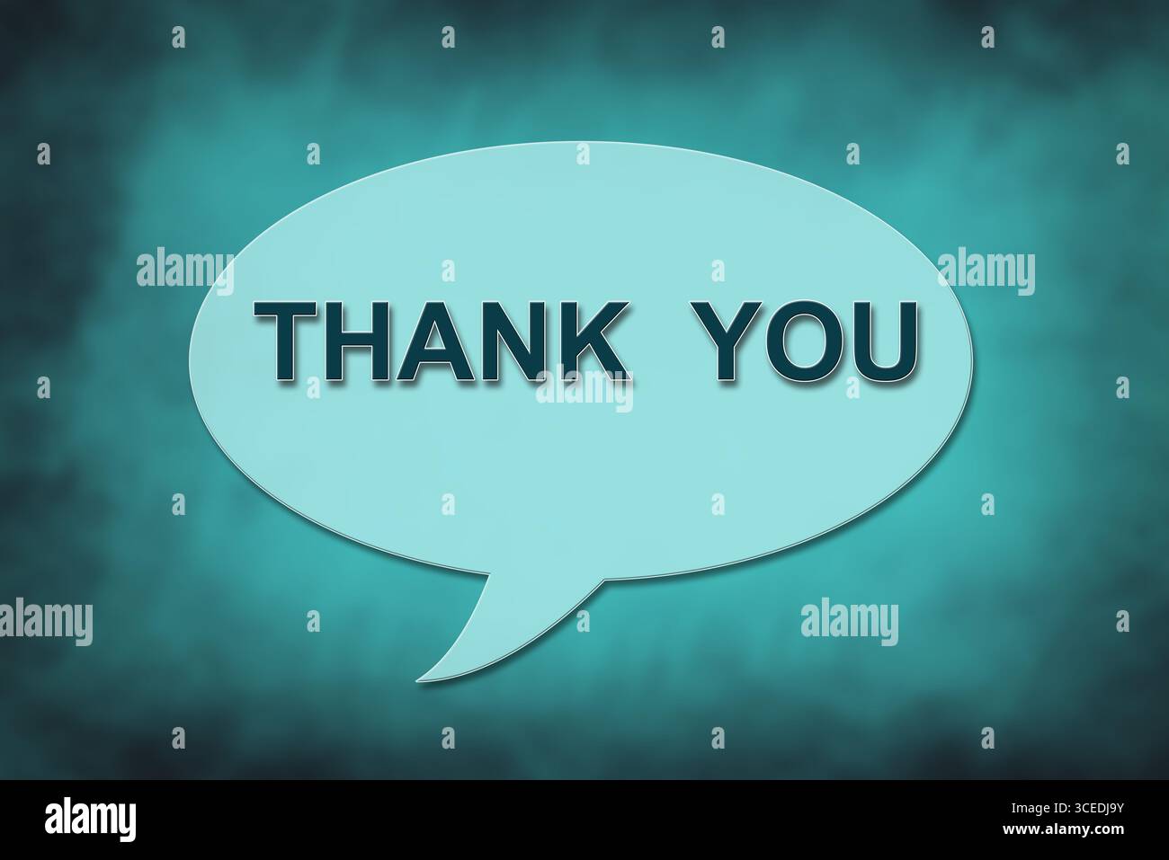 Thank you text in the bubble speech on a blurry blue background Stock Photo