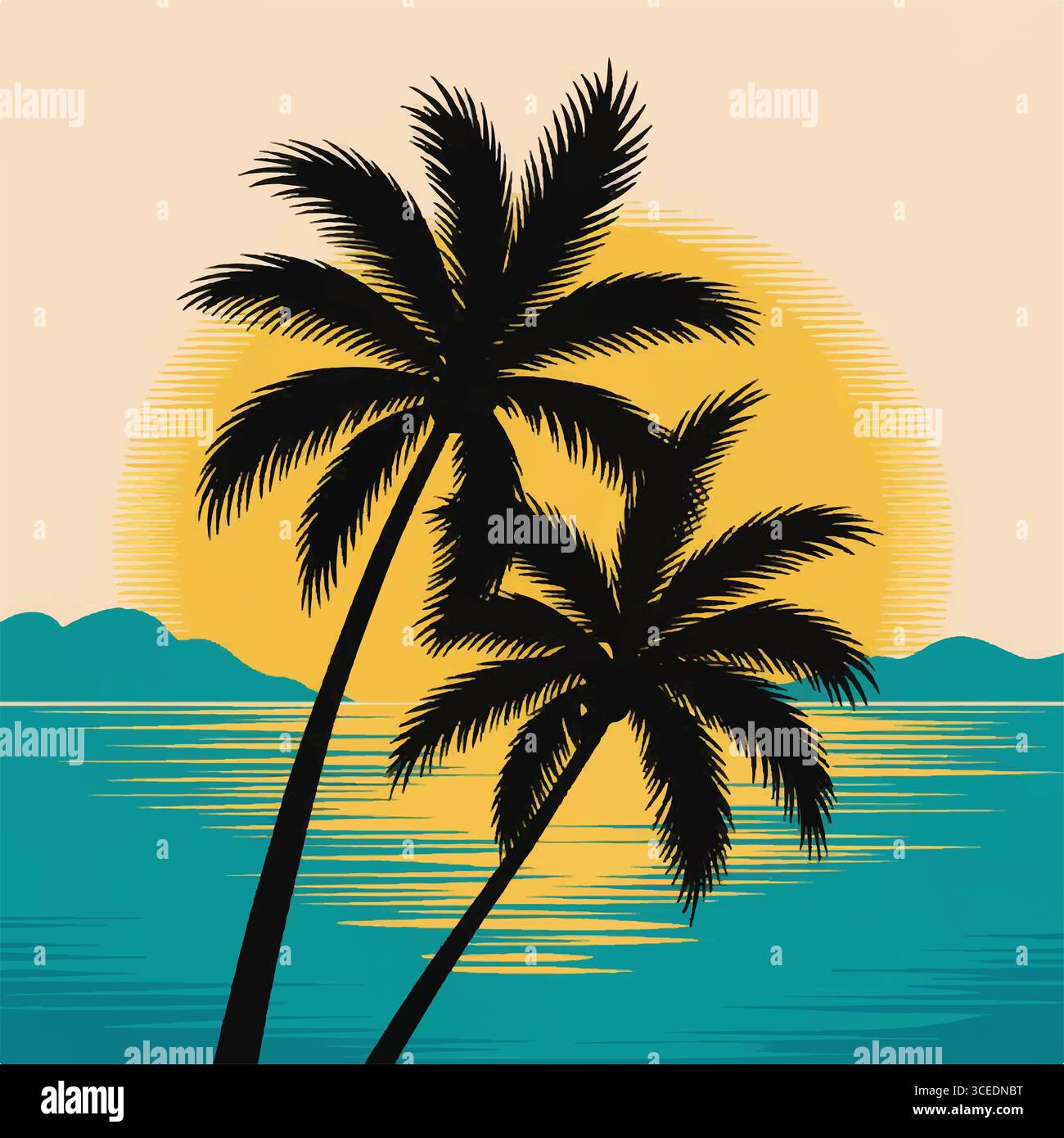 Vibrant abstract geometric pattern with palm tree silhouette Stock Vector