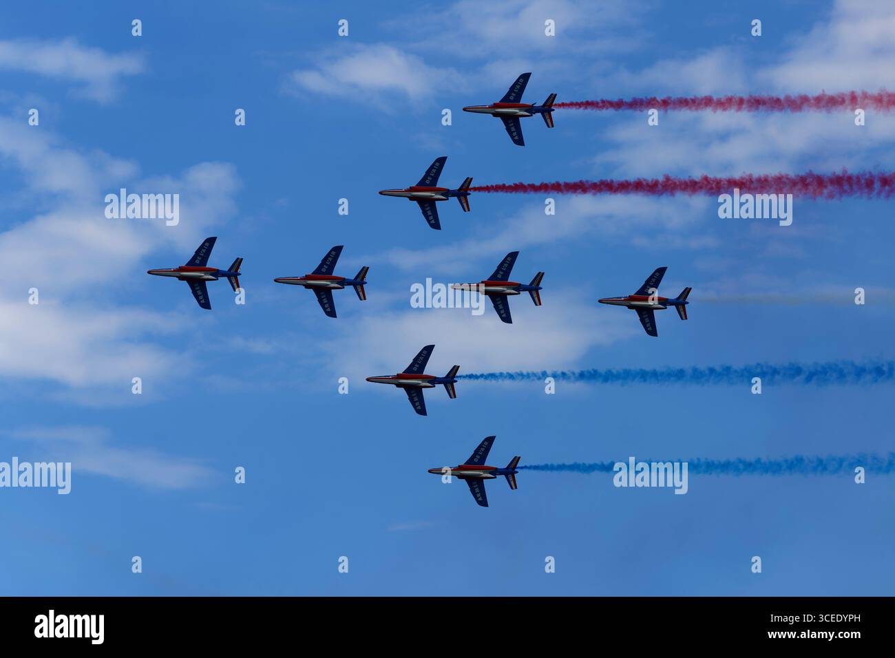 Les Diables Rouges Aerobatic Patrol Menton , France - August 03, 2025 : The famous aerobatic patrol ...