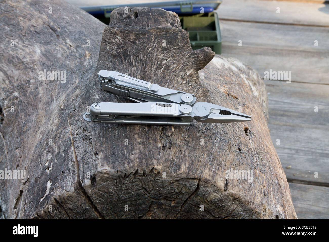 Plier on wood. Stock Photo