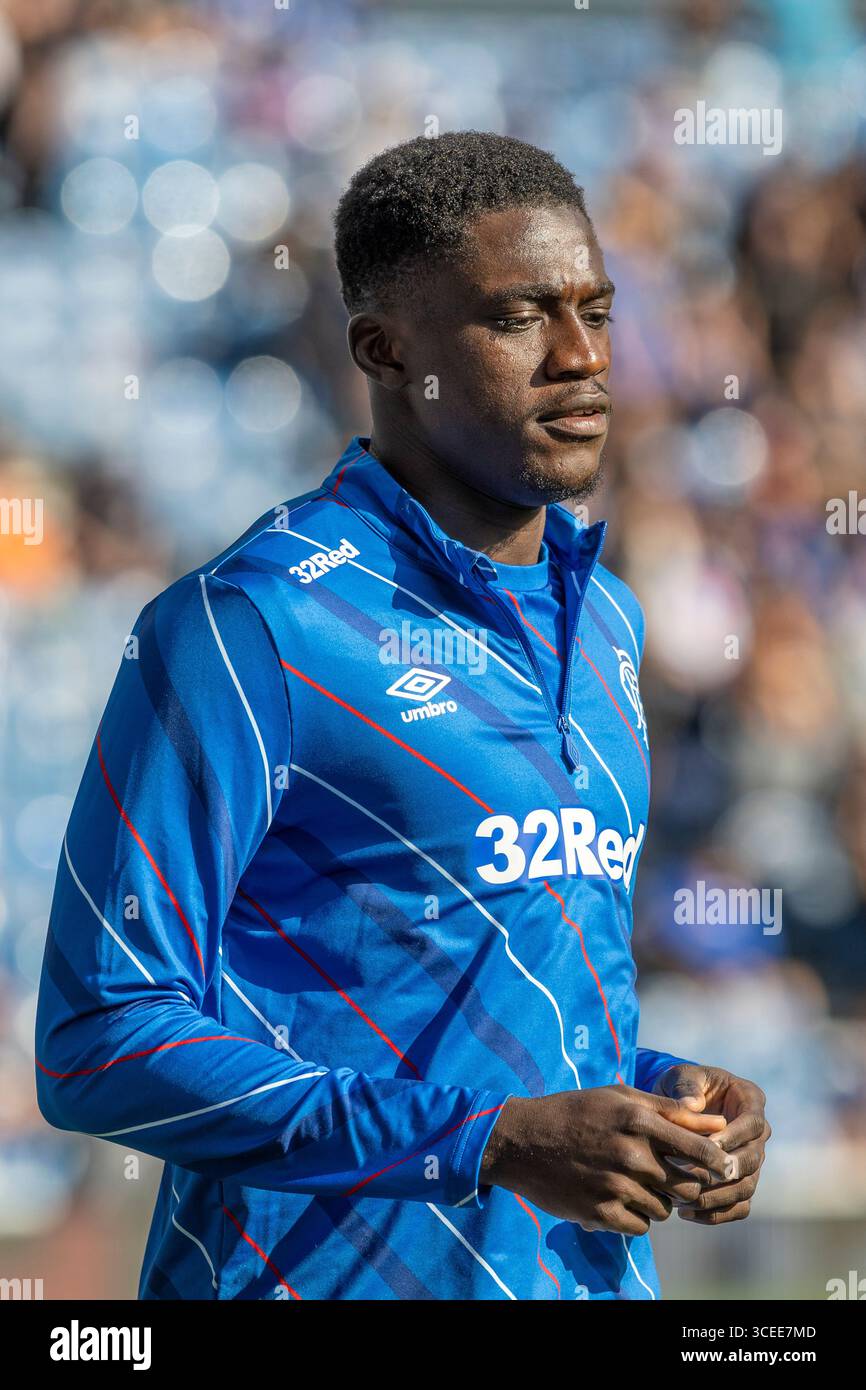 NASSER DJIGA, professional football player, currently playing for Rangers FC, Image taken during a prematch warm up and training session Stock Photo