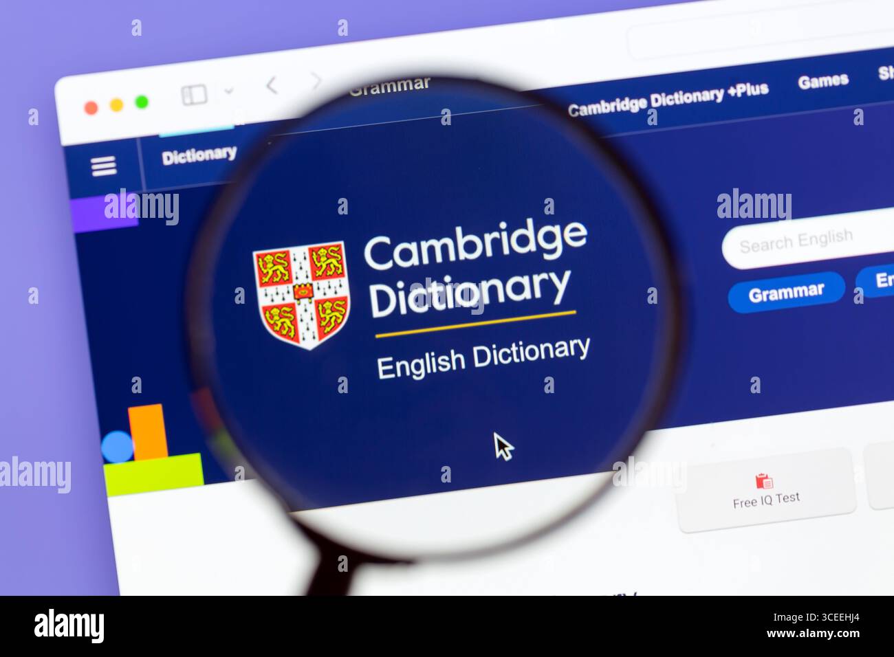 Aug 17, 2025: Cambridge dictionary website on a computer screen. Stock Photo