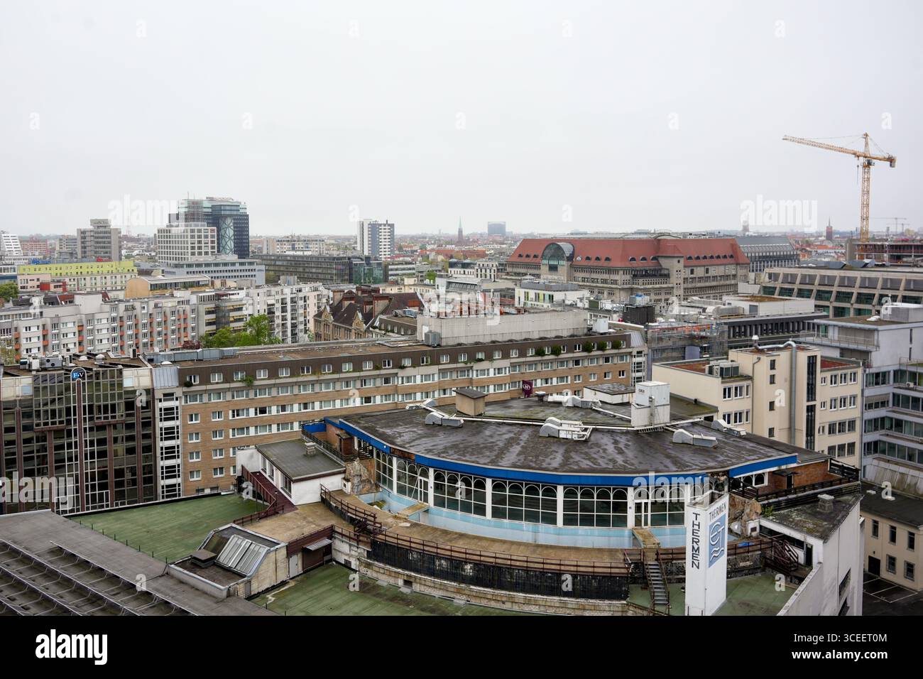 Berlin cityscape with round building and rooftops, Germany 18 April ...