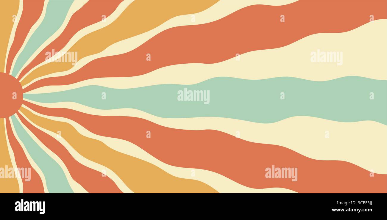 Groovy Retro Sun Burst Wave Background Stock Vector