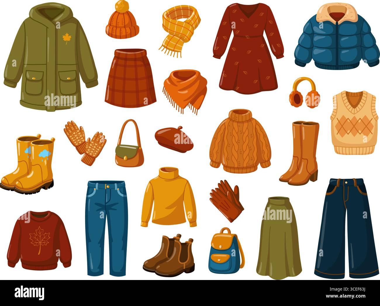Large set of autumn clothes, shoes and accessories. Fall outfit ...