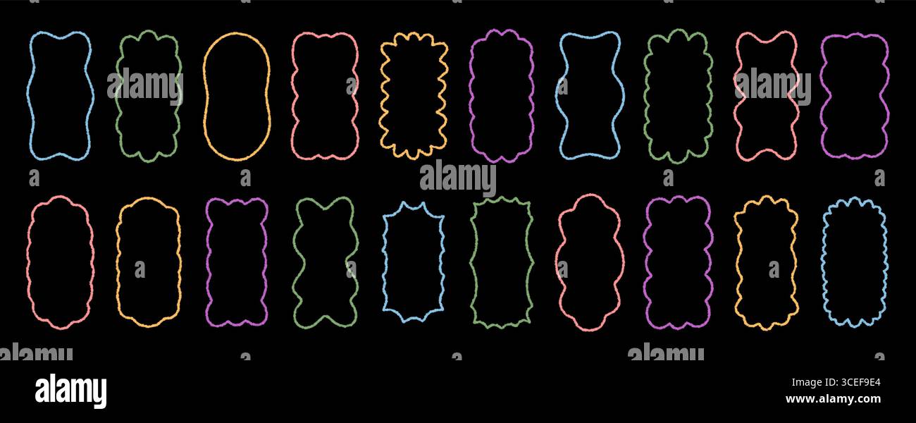 Groovy Funky Wavy Crayon Rectangle Frame Set Stock Vector