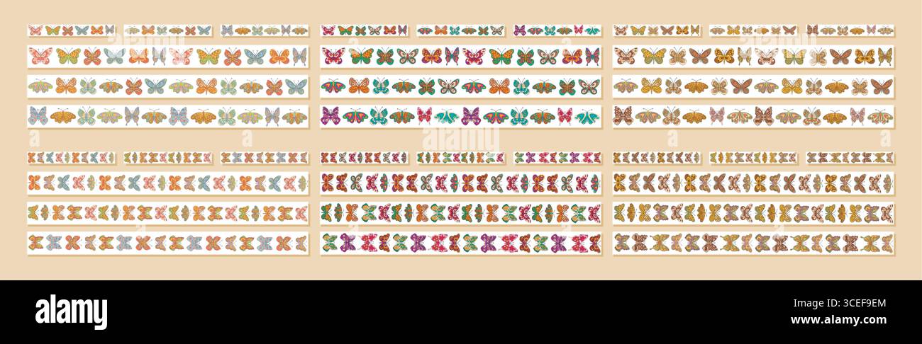 Groovy Seamless Border Butterfly Set Retro Stock Vector