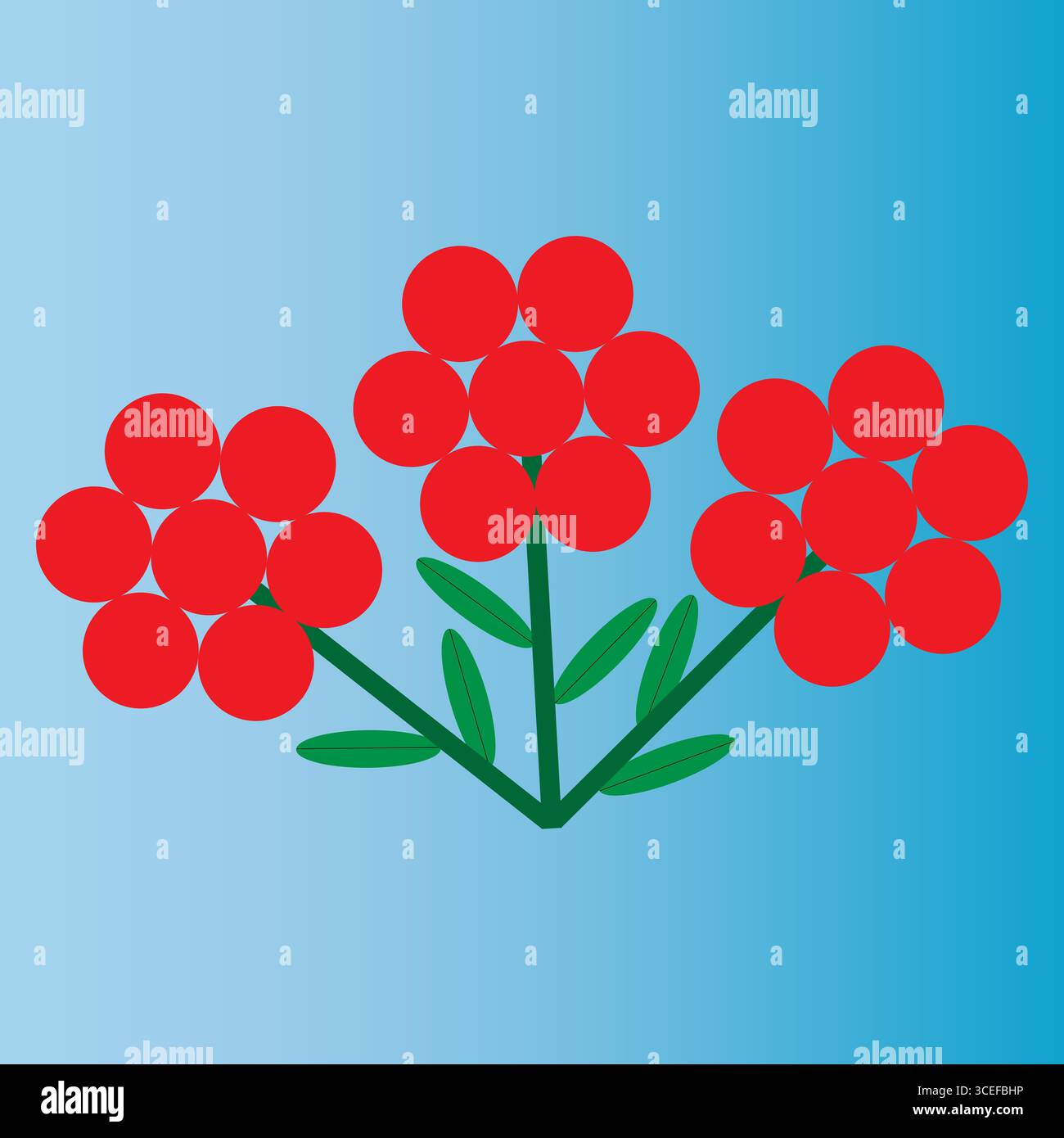 Flower illustration pattern. Red dots composition. Floral shape vector. Blue gradient background. Stock Vector