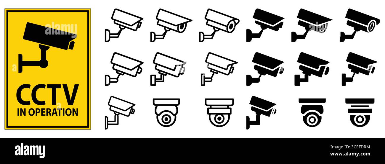 A collection of security camera icons alongside a 'CCTV in Operation ...