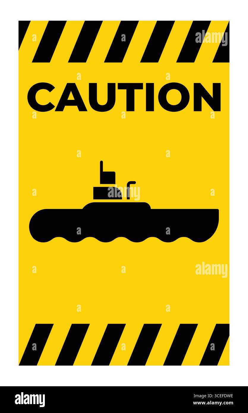 This graphic showcases a caution sign featuring a submarine icon ...