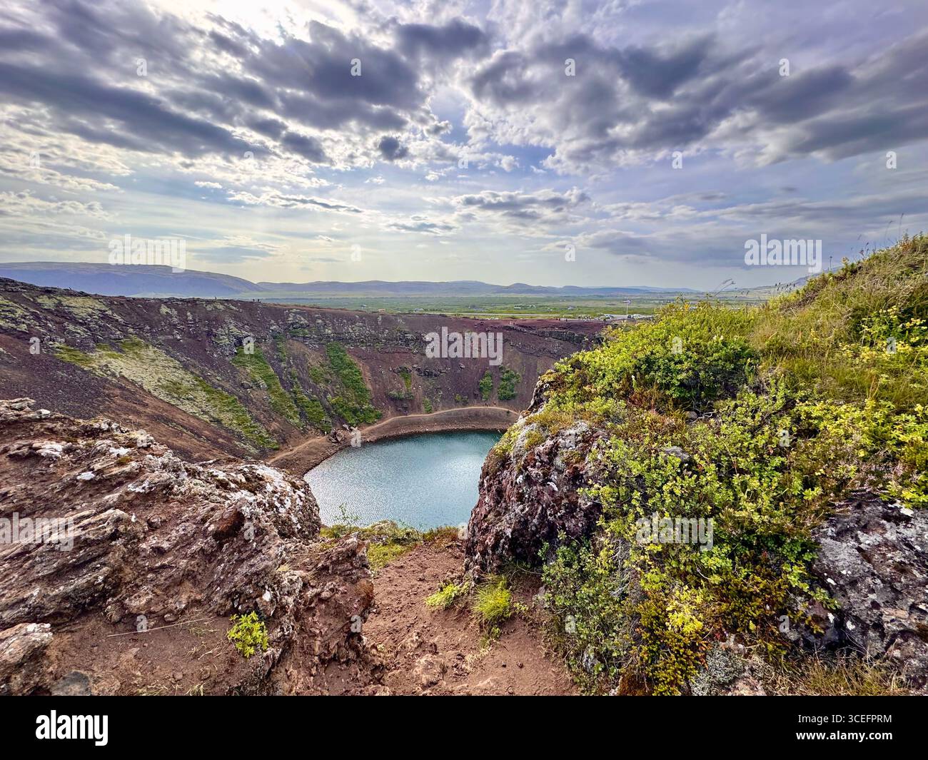 Mesmerizing Iceland landscape with Kerid Crate in the center. - Smartphone Captured Stock Image