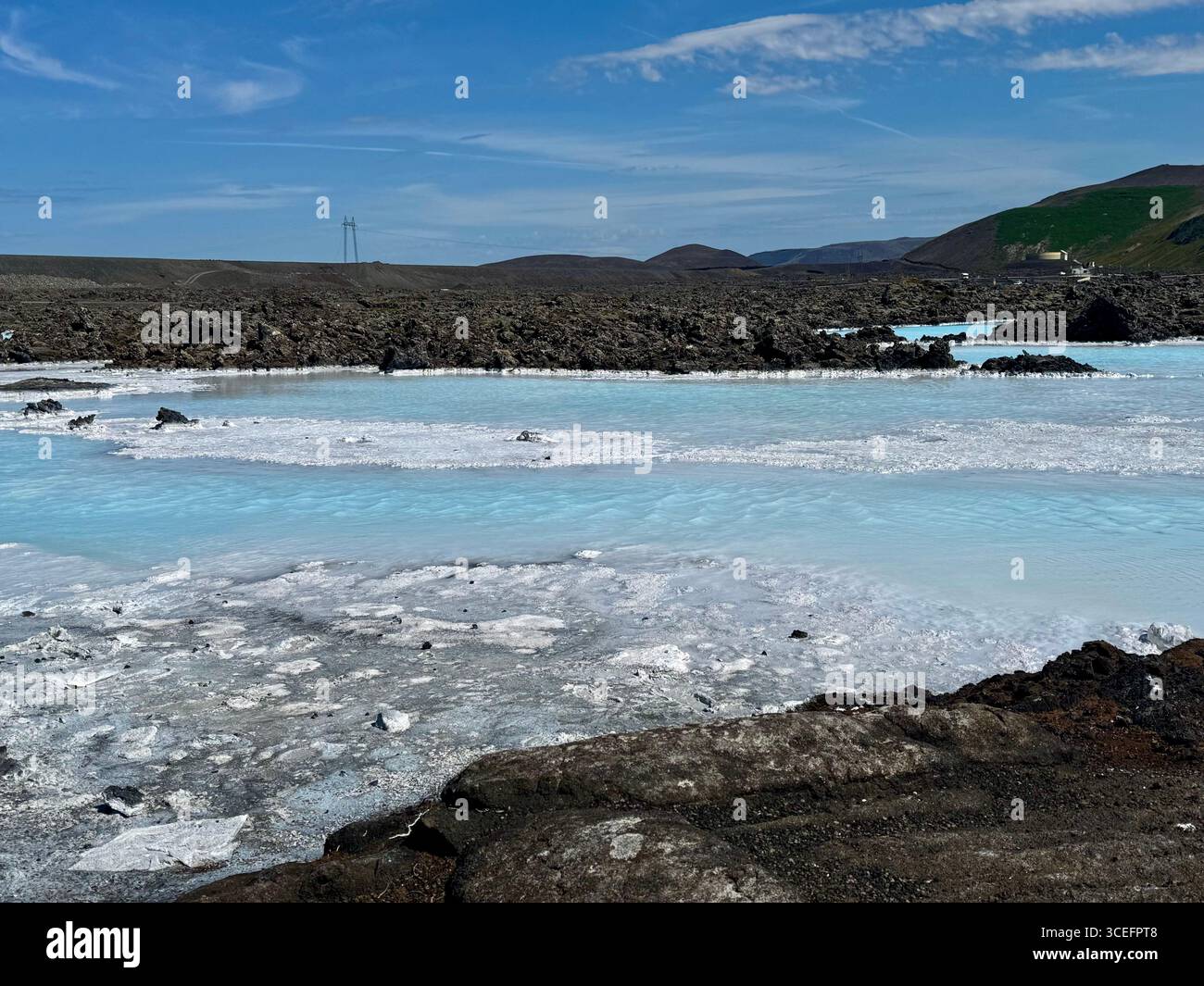 Milky blue water of the Blue Lagoon on Reykjanes Peninsula in Iceland - Smartphone Captured Stock Image