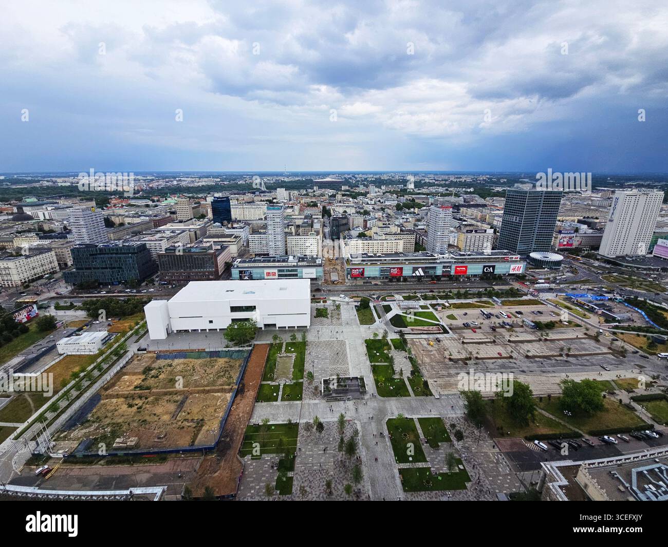 A view of the modern art musuem and the Wars Sawa Junior mall from the Palace of Culture and Science in warsaw, Poland. - Smartphone Captured Stock Image