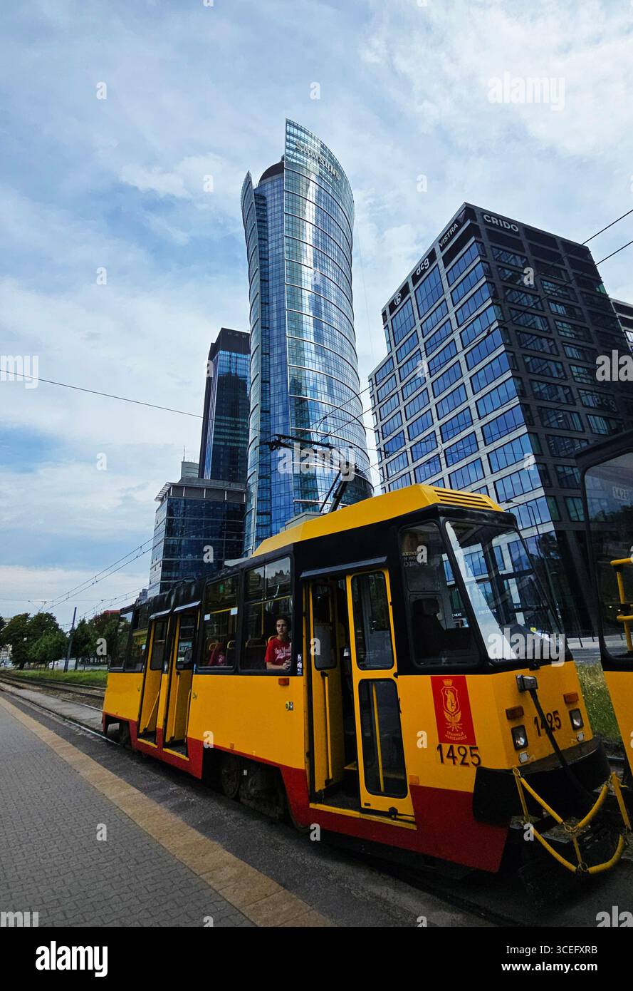 A public tram in Warsaw, Poland. - Smartphone Captured Stock Image