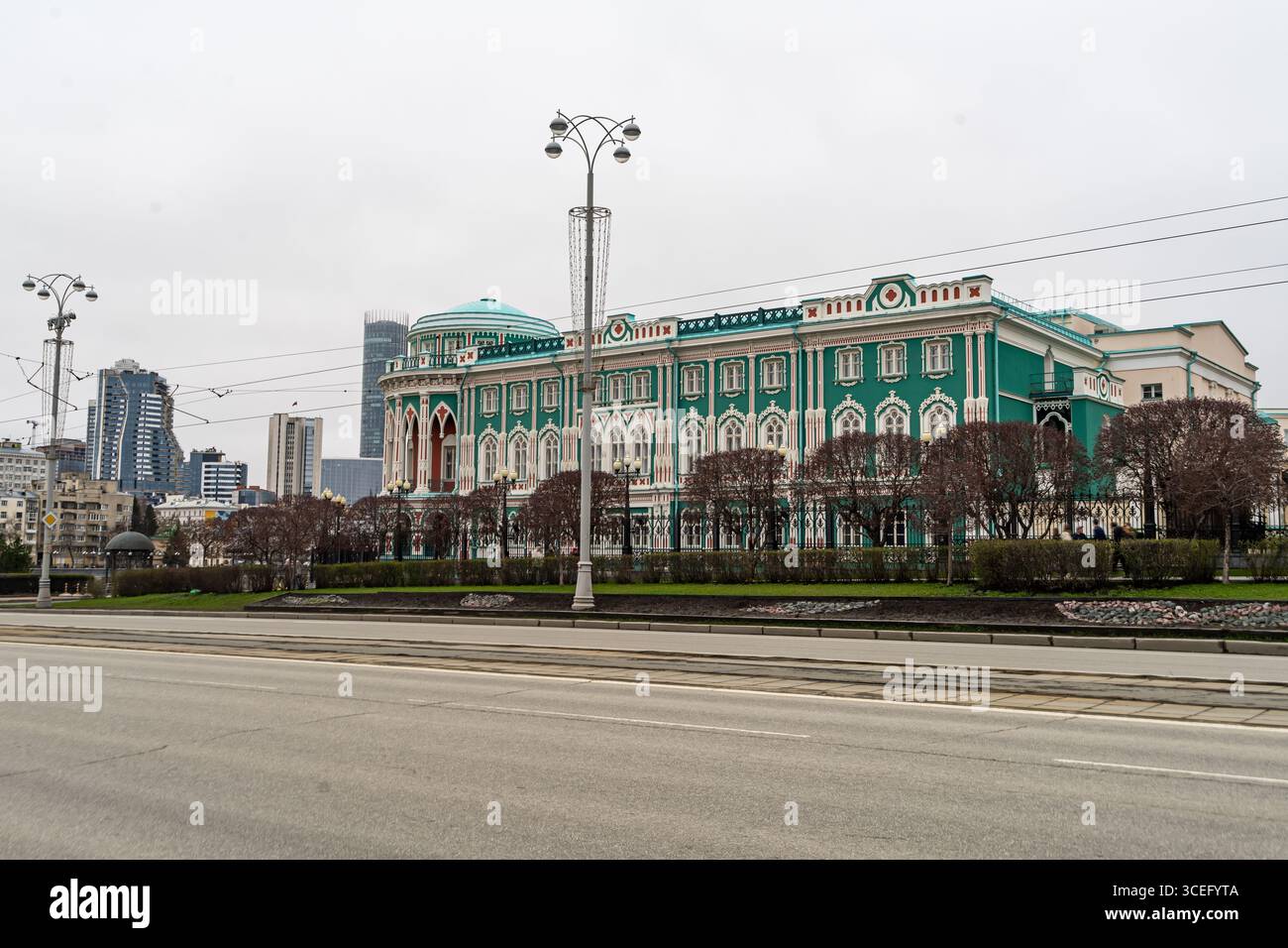 House Sevastyanov in Yekaterinburg, view from the front. Decor of the windows of the house of Sevastyanov. Building built in the first quarter of XIX Stock Photo