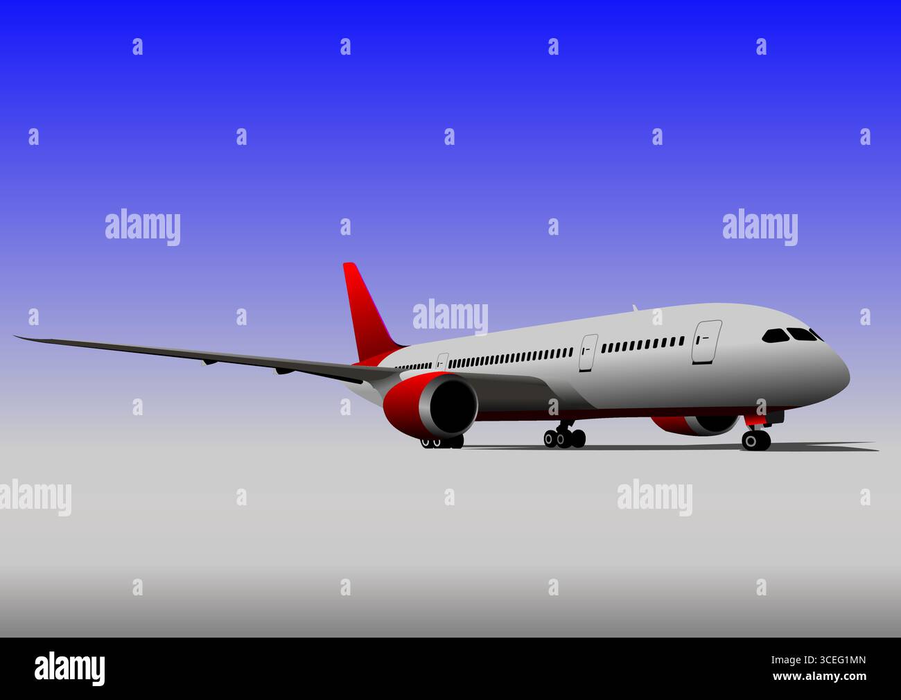 Airplane silhouettes. Plane on airfield. Vector Color 3d hand drawn ...