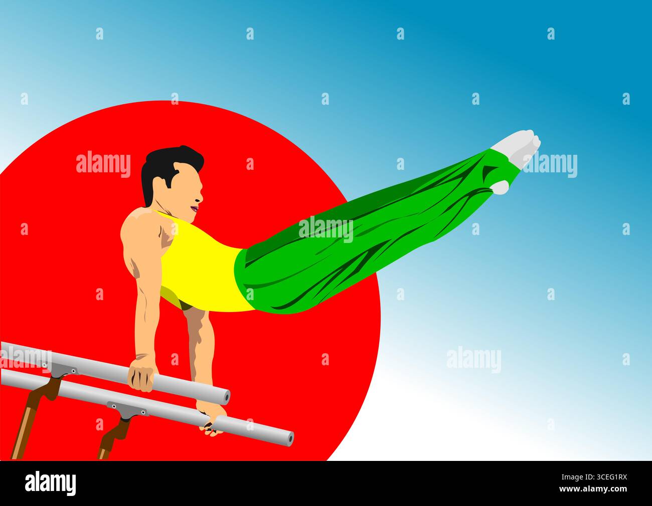Gymnastics on parallel bars. 3d hand drawn vector illustration Stock Vector