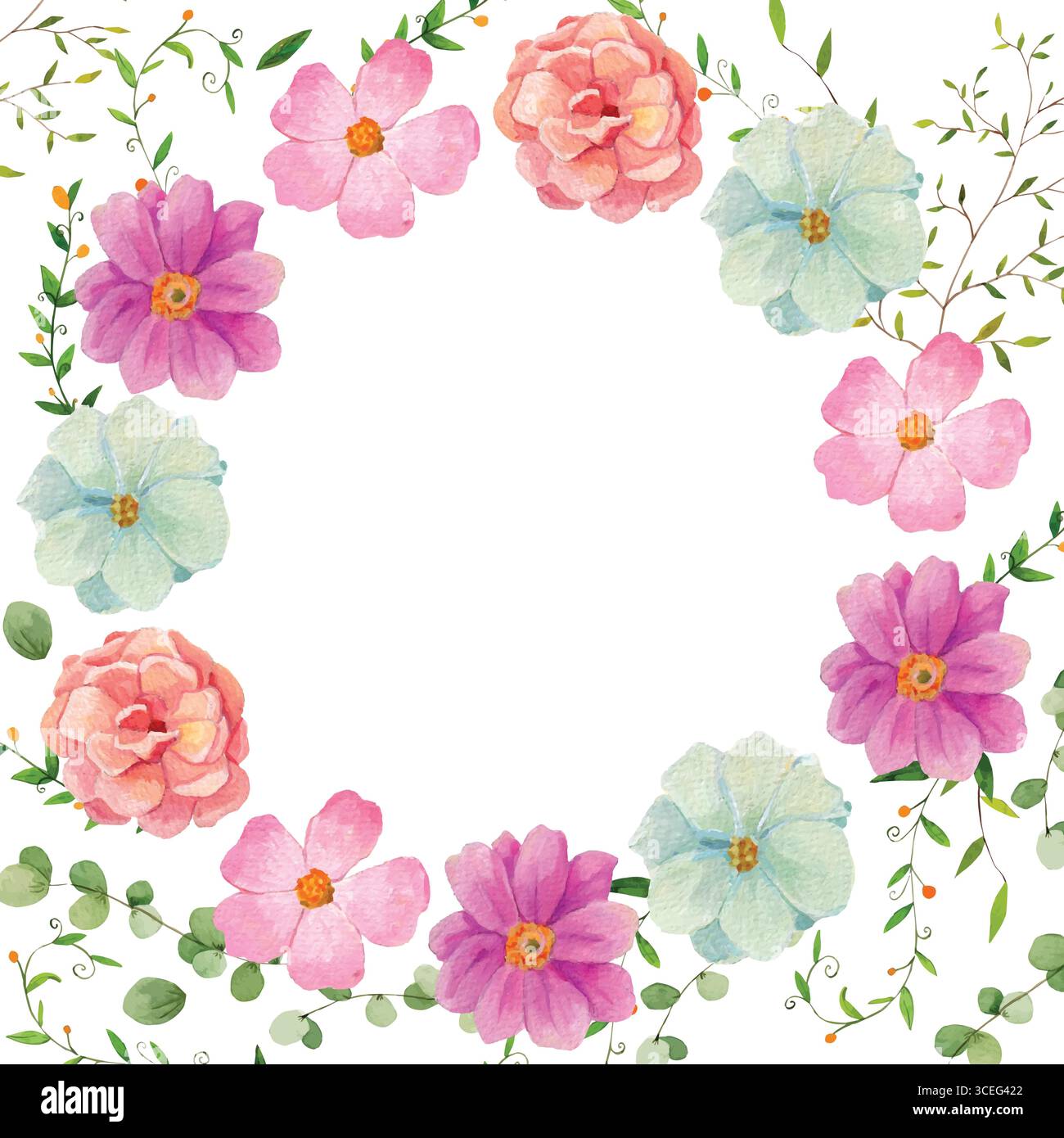 Delicate watercolor floral frame soft Stock Vector Images - Alamy