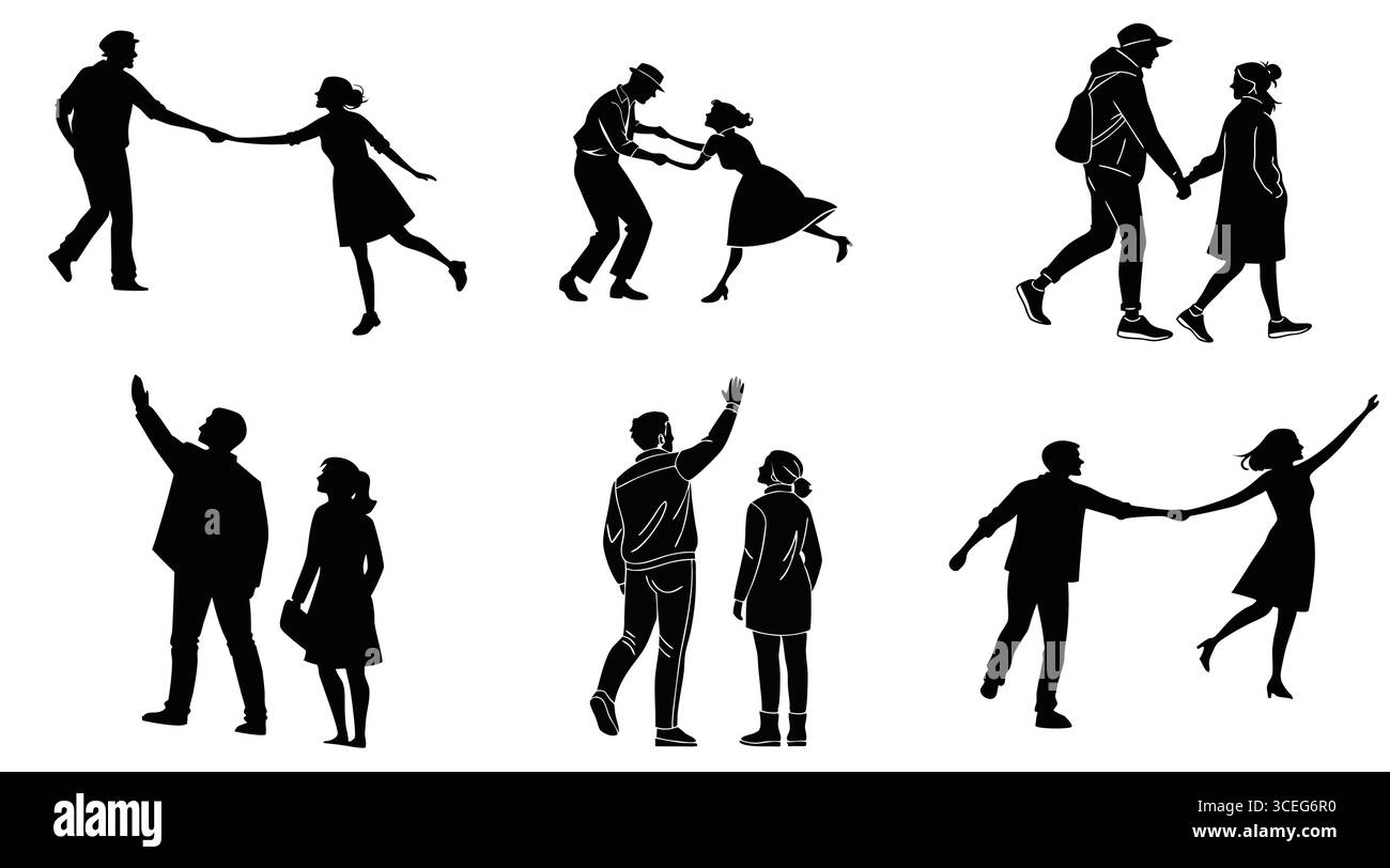 Couple walking silhouette hand in hand Stock Vector Images - Alamy