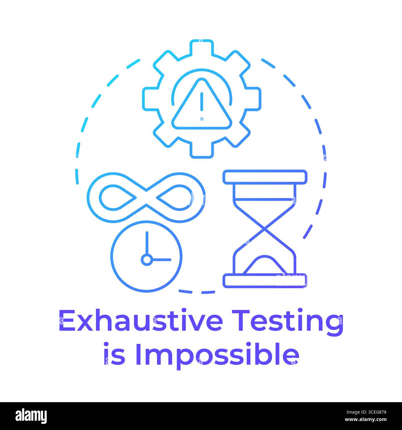 Exhaustive testing is impossible blue gradient concept icon Stock Vector