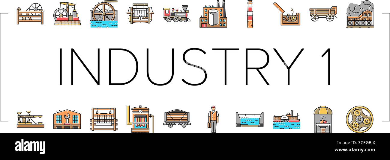 industry 1.0 industrialization icons set vector Stock Vector Image ...