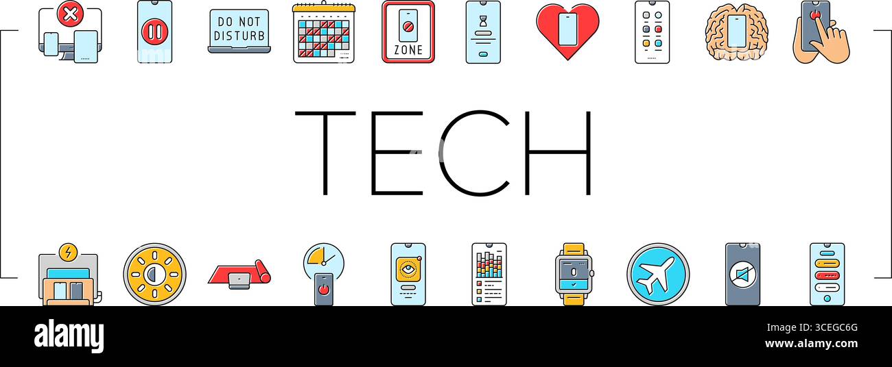 mindful tech engagement balance icons set vector Stock Vector Image ...