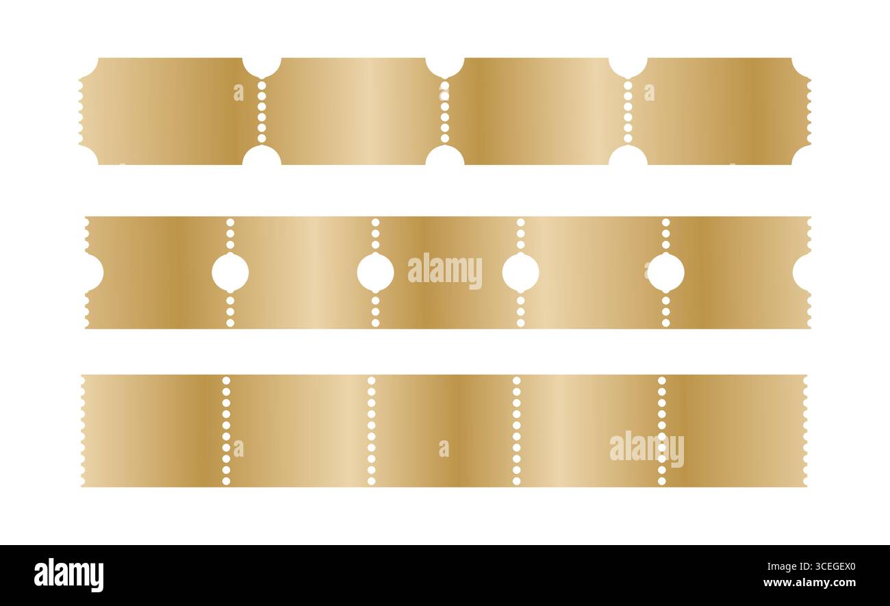 Vector golden ticket template empty metal color coupon for cinema ...