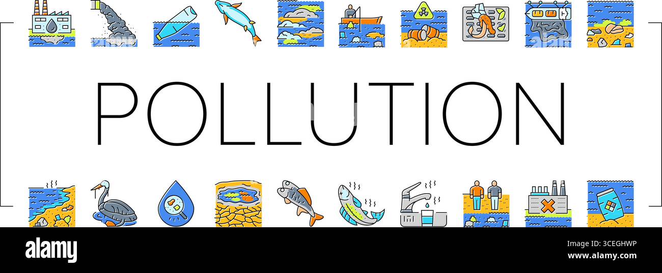 water pollution contamination icons set vector Stock Vector Image & Art ...