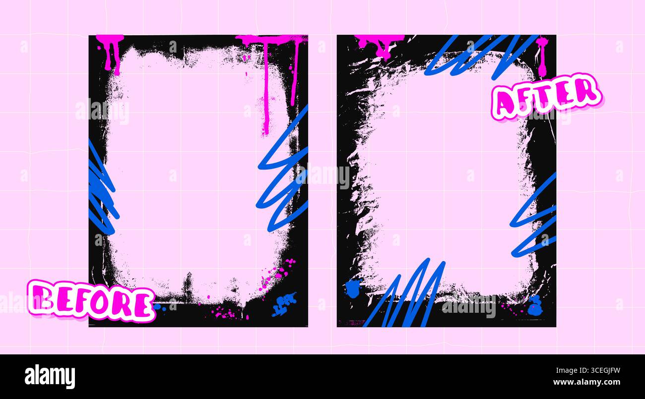 Before and after collage template. Graffiti frames for photo comparison ...