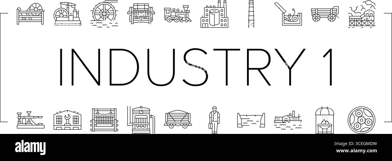 industry 1.0 industrialization icons set vector Stock Vector Image ...