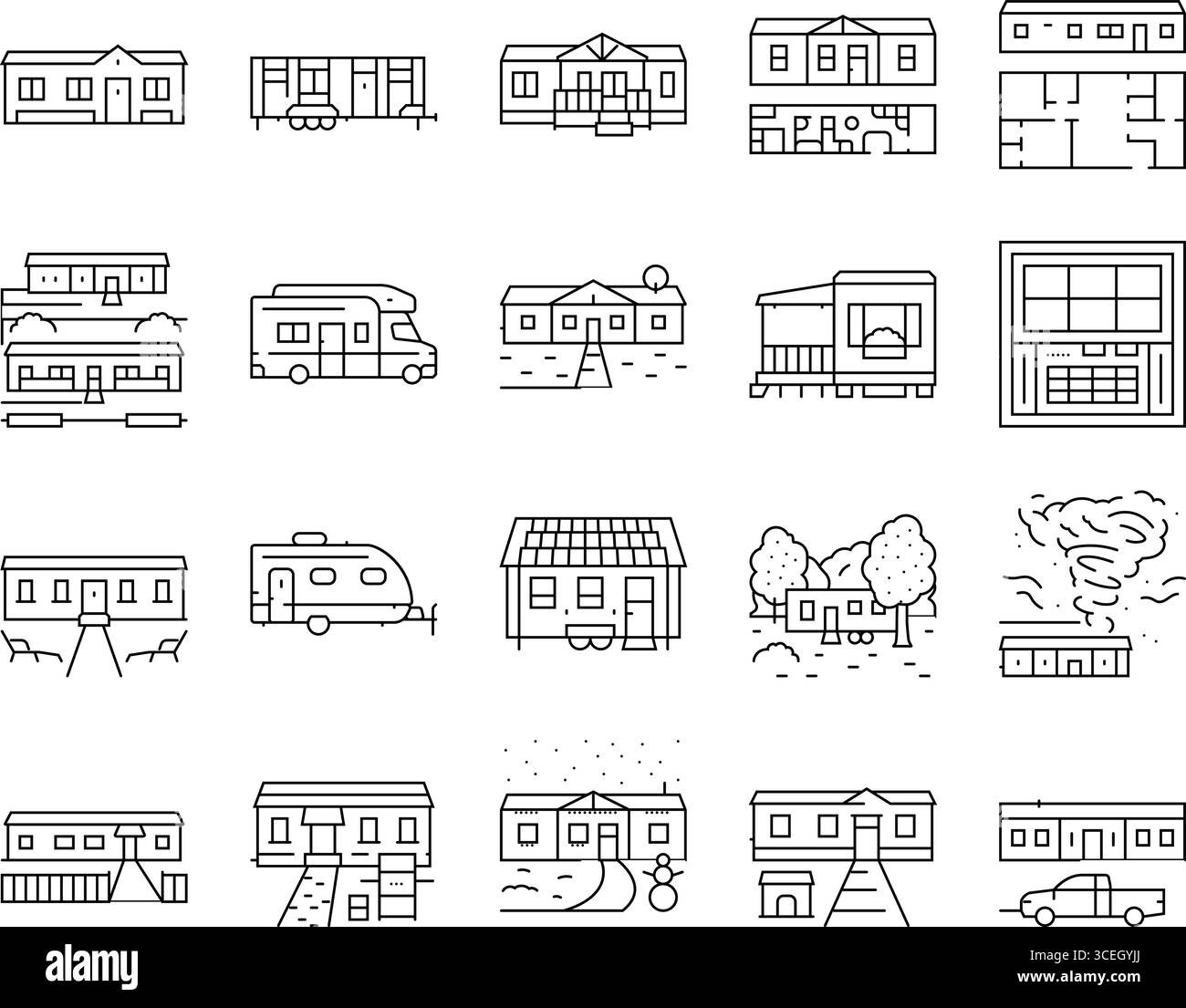 mobile home trailer, camper icons set vector Stock Vector Image & Art ...