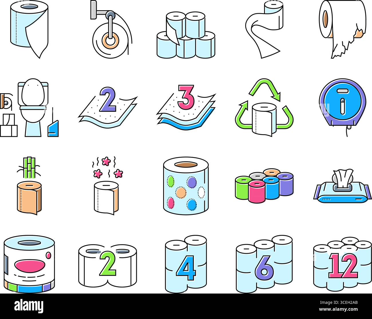 toilet paper tissue roll soft icons set vector Stock Vector Image & Art ...