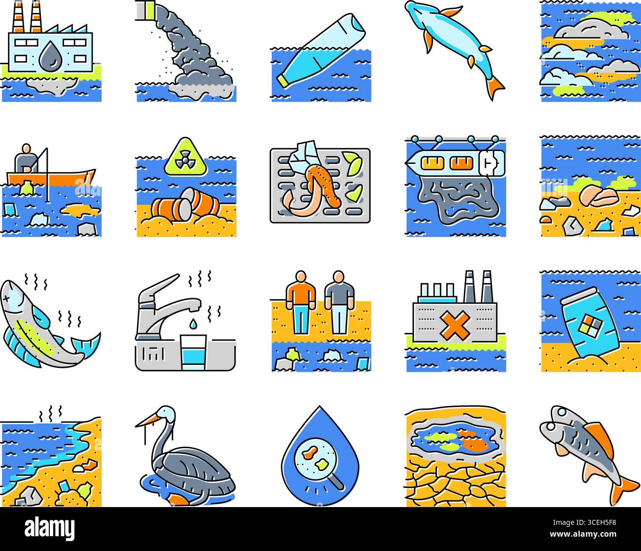 water pollution contamination icons set vector Stock Vector Image & Art ...